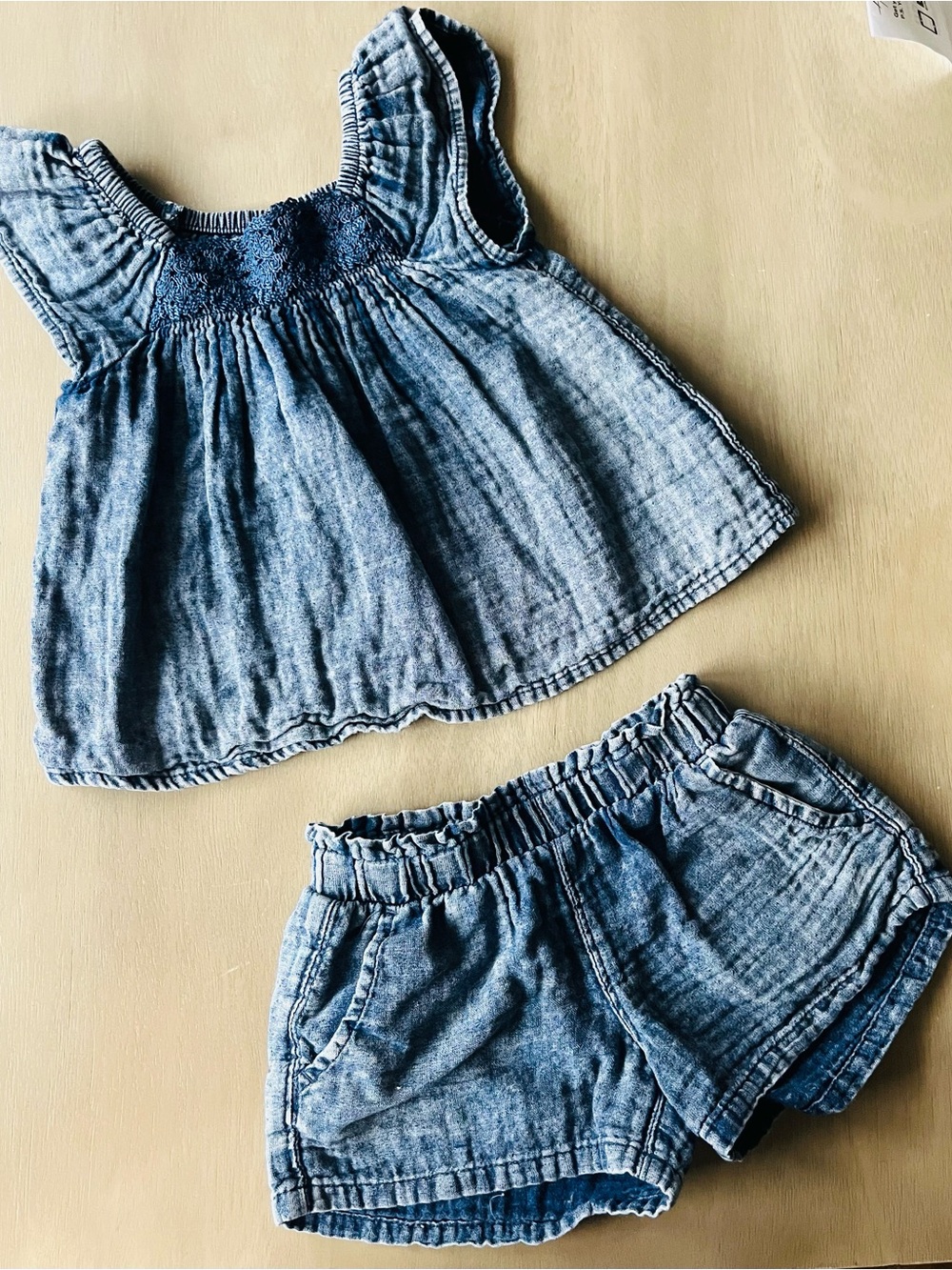 Cat & Jack Blue Denim-Look Girls Matching Top and Shorts Set
